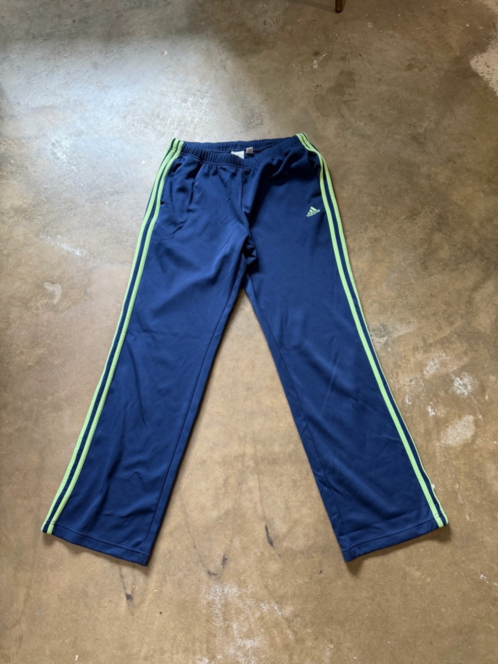 Adidas Navy Track Pants with Lime Stripe